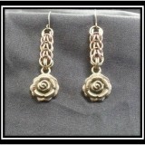 Persian Chainmaille Earrings with Rose Charms