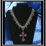 Gothic Cross and Crystal Chainmalle Necklace