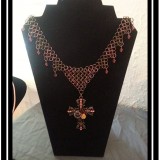 Antique Gold & Copper Chainmaille Necklace with Swarovski Crystal