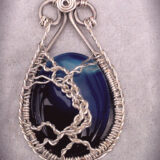 Blue Onyx Tree of Life with Silver and Aquamarine