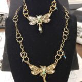 Dragonfly Necklace & Bracelet Set with Aquamarine and Rose Quartz