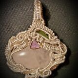 Rose Quartz, Green Tourmaline and Amethyst Necklace Pendant