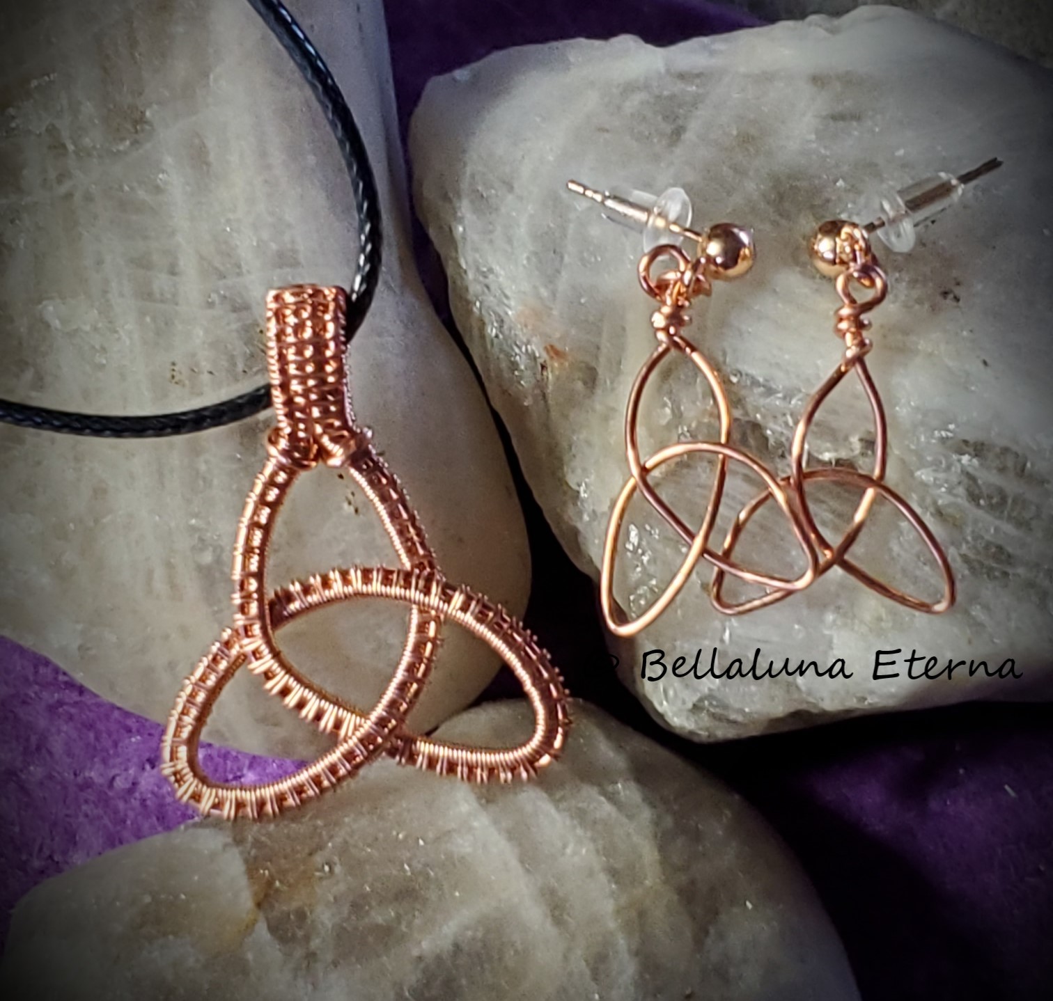 Copper Triquetra Necklace and Earring Set