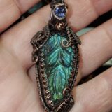 Blue/Green Carved Labradorite with Alexite accent stone